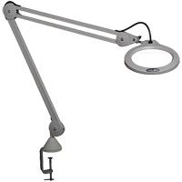 Lampe grossissante, Dioptrie 5, Ampoule DEL, Bras de 45", Pinces serre-joints, Gris Cam Industrial