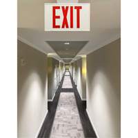 Exit Sign, LED, Battery Operated/Hardwired, 12-1/5" L x 7-1/2" W, English XI788 | Cam Industrial