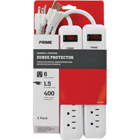 Surge Protector 2-Pack, 6 Outlets, 400 J, 1875 W, 1.5' Cord XJ247 | Cam Industrial