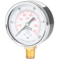 Manomètre,  2-1/2", 0 - 100 psi, Fixation inférieure, Analogique YB882 | Cam Industrial